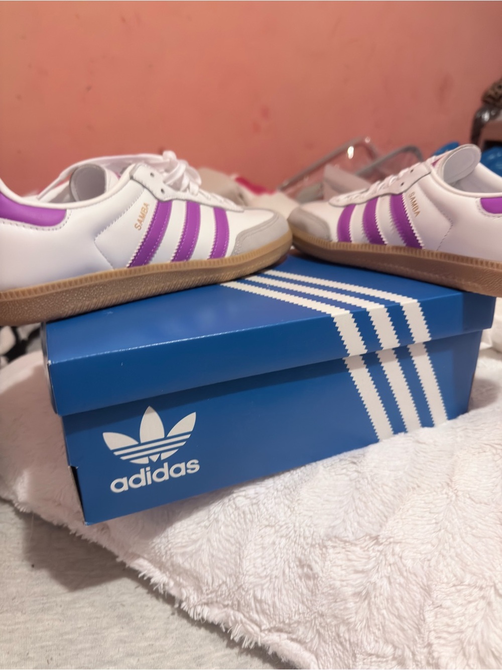 adidas Samba OG J White with Purple Accent Sneakers New IH 2873 (unisex) - Picture 4 of 15